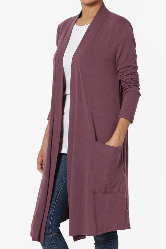 Load image into Gallery viewer, Daday Pocket Jersey Knee Length Cardigan DUSTY PLUM_3
