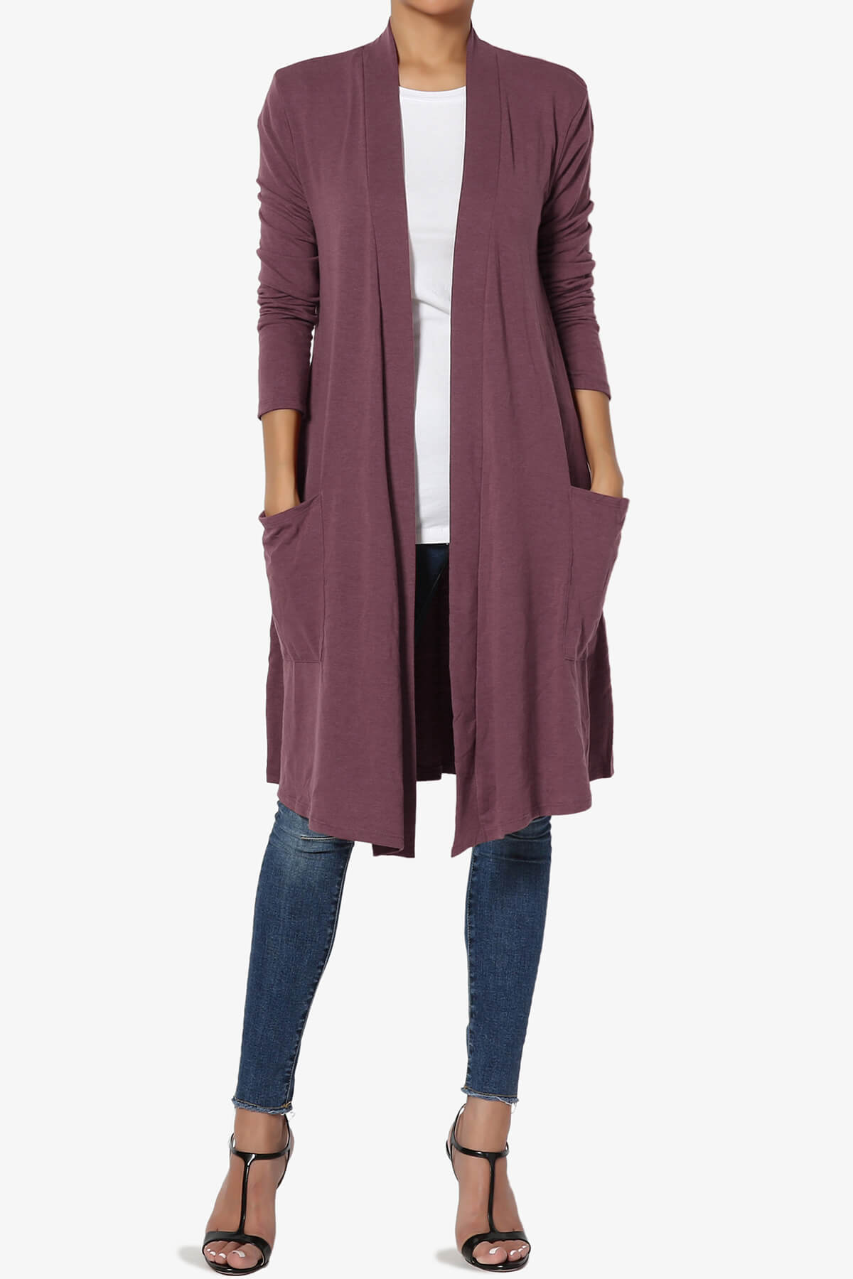 Load image into Gallery viewer, Daday Pocket Jersey Knee Length Cardigan DUSTY PLUM_6
