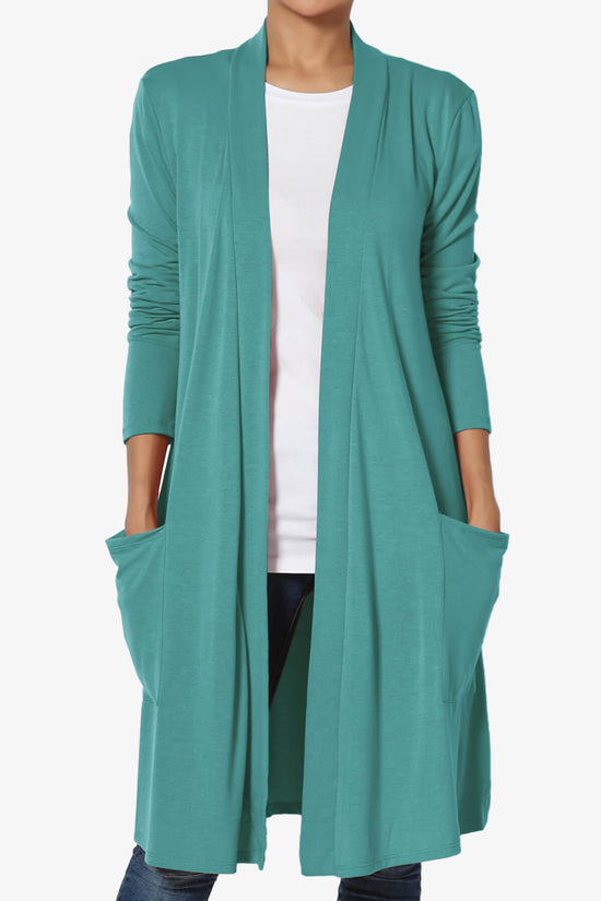 Load image into Gallery viewer, Daday Pocket Jersey Knee Length Cardigan DUSTY TEAL_1
