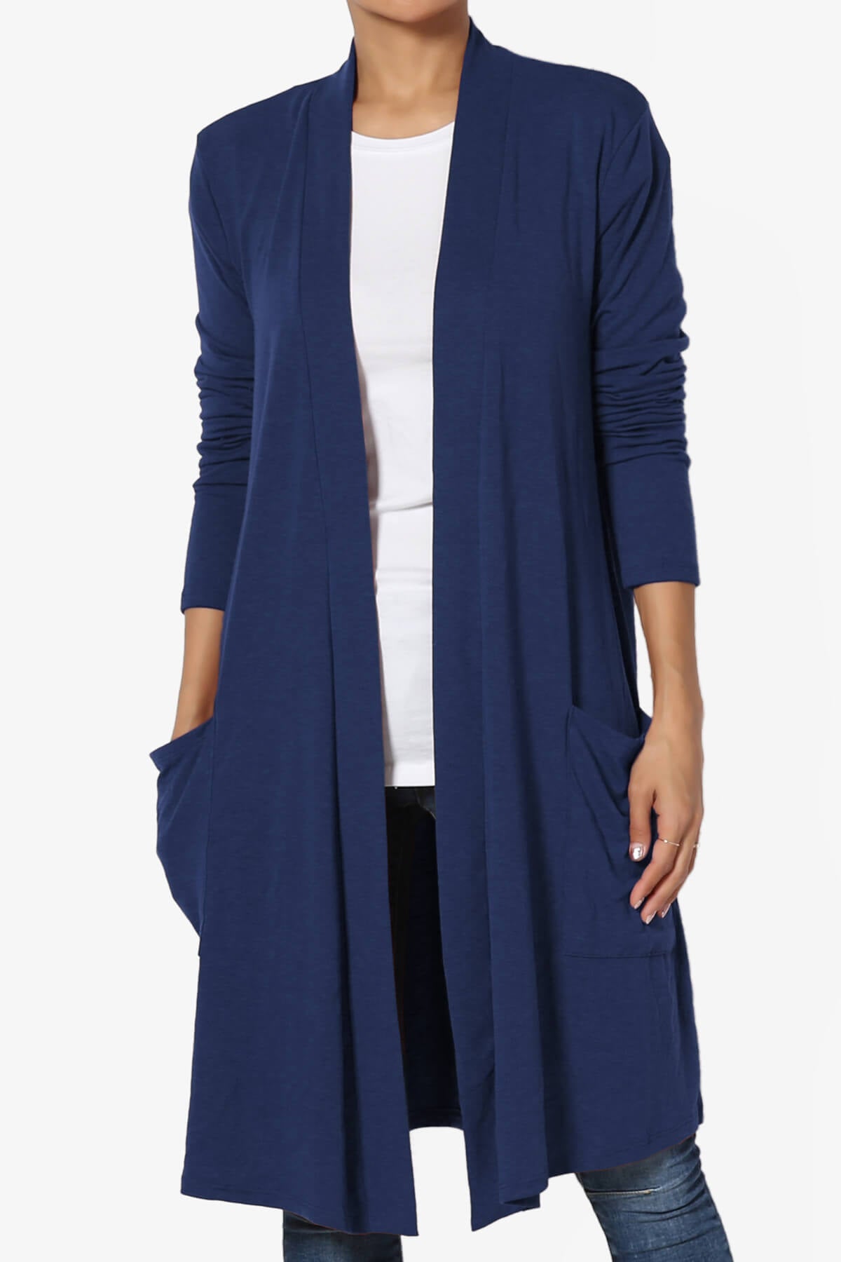 Load image into Gallery viewer, Daday Pocket Jersey Knee Length Cardigan LIGHT NAVY_1
