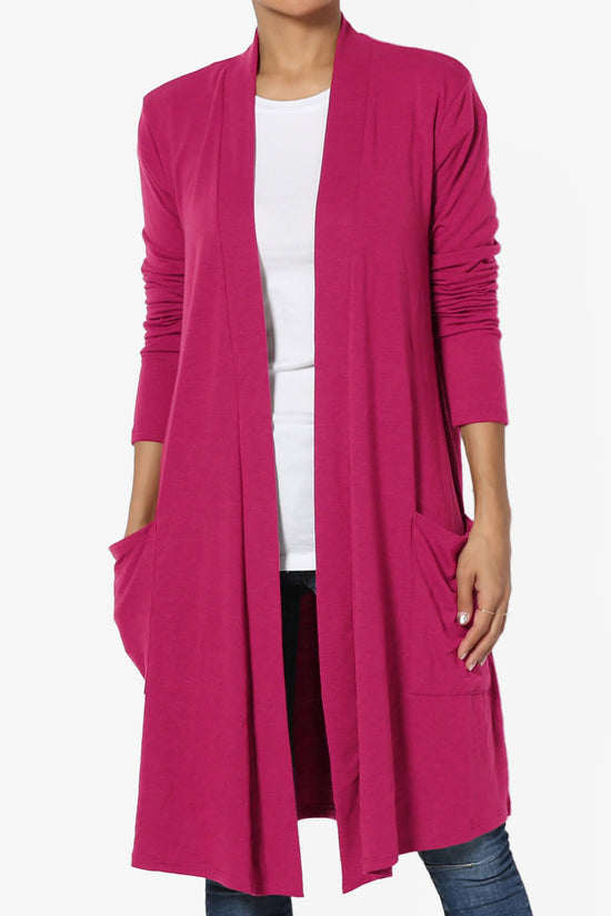 Load image into Gallery viewer, Daday Pocket Jersey Knee Length Cardigan MAGENTA_1

