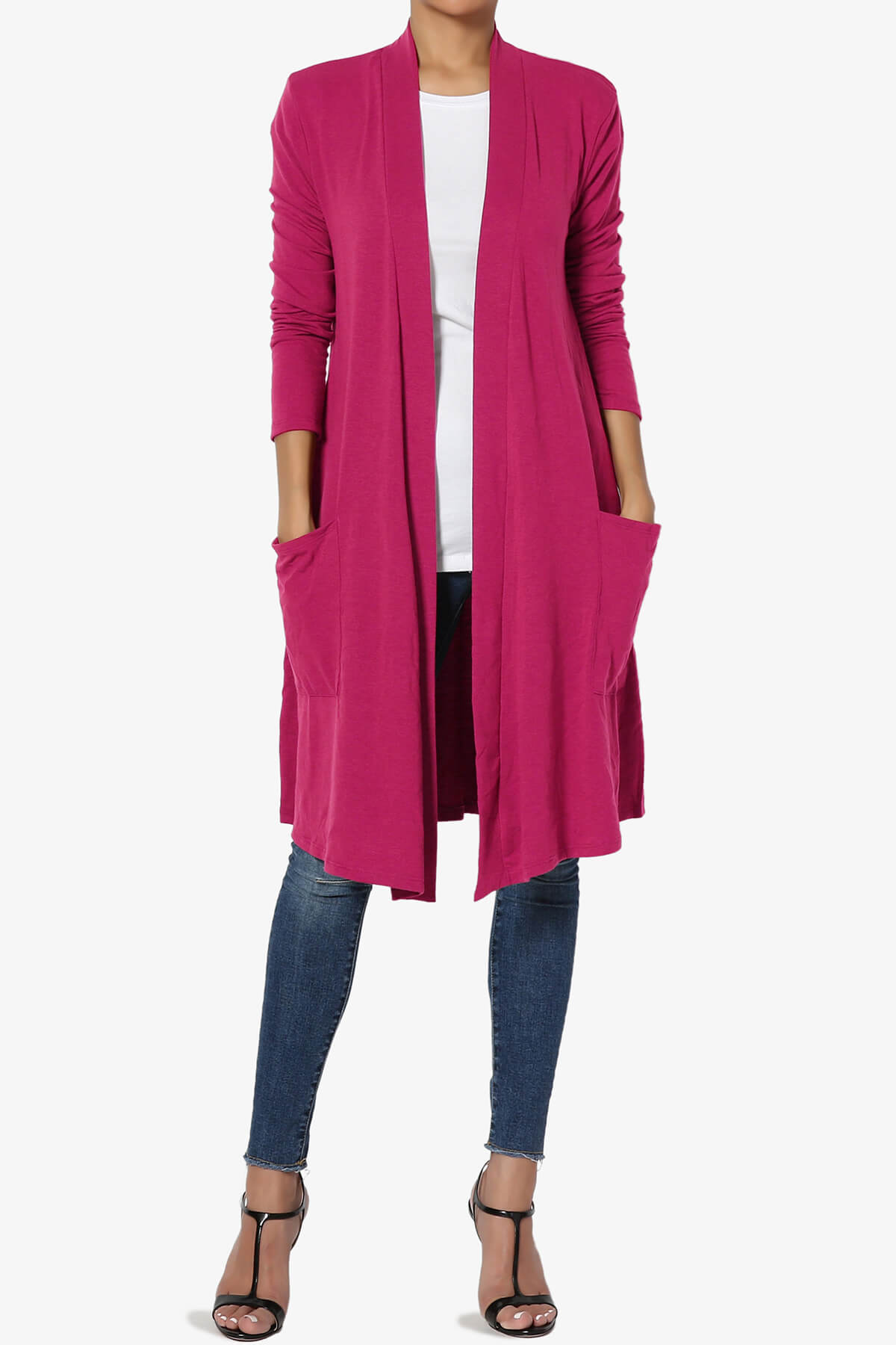 Load image into Gallery viewer, Daday Pocket Jersey Knee Length Cardigan MAGENTA_6
