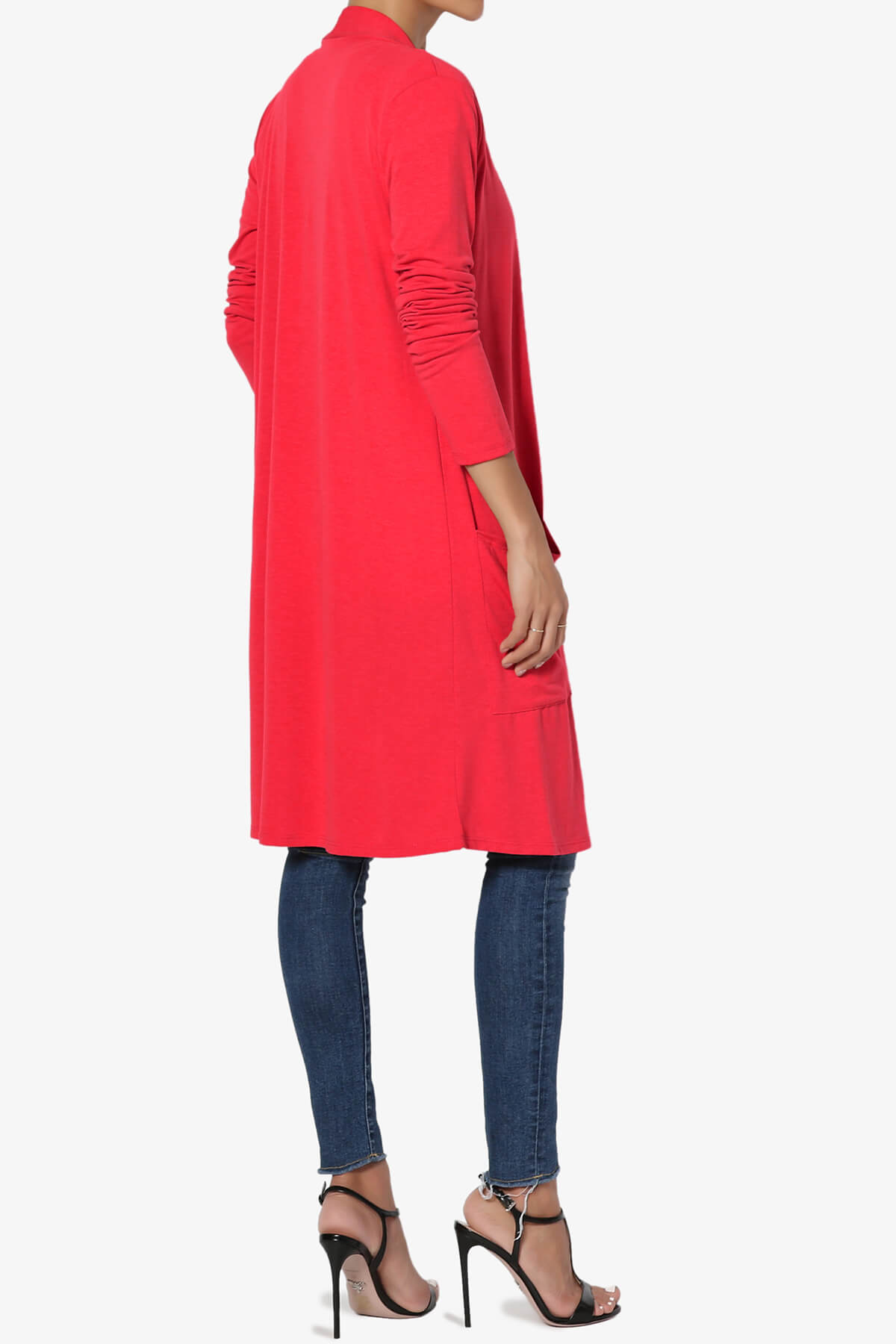 Load image into Gallery viewer, Daday Pocket Jersey Knee Length Cardigan RED_4
