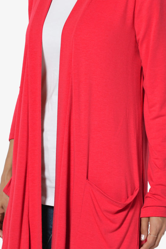 Load image into Gallery viewer, Daday Pocket Jersey Knee Length Cardigan RED_5
