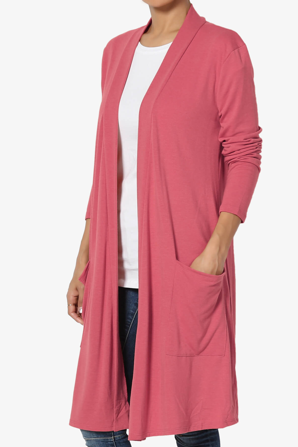 Load image into Gallery viewer, Daday Pocket Jersey Knee Length Cardigan ROSE_3
