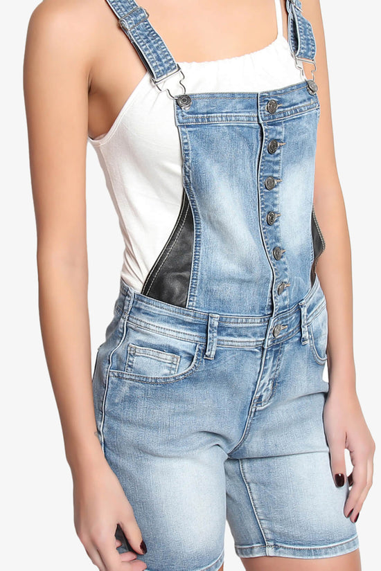 Load image into Gallery viewer, Dalia Faux Leather Panel Overall Denim Shorts LIGHT_5
