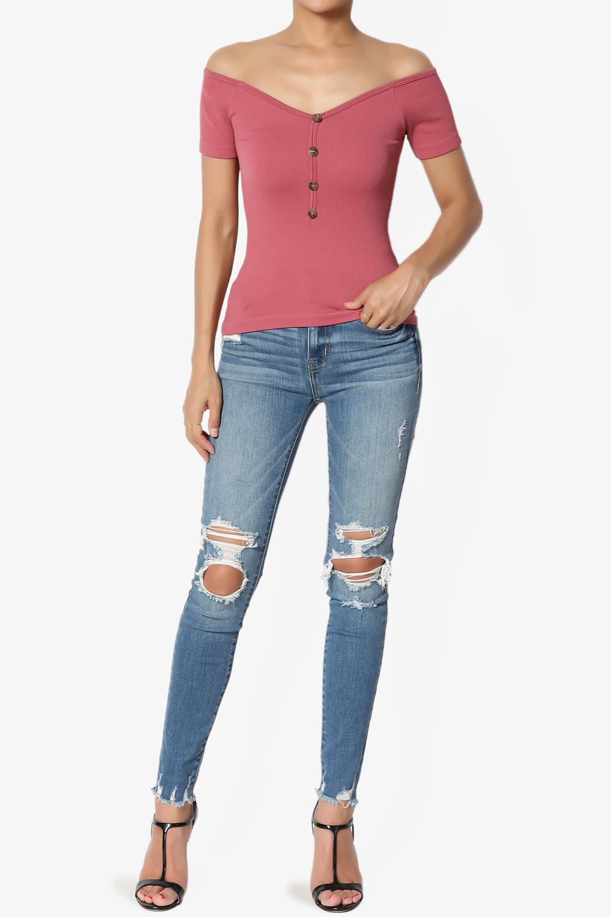 Vala Off Shoulder Ribbed Top