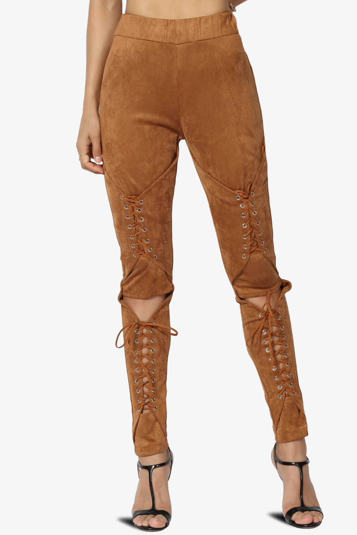 Dollie Lace Up Suede Skinny Pants BROWN_1