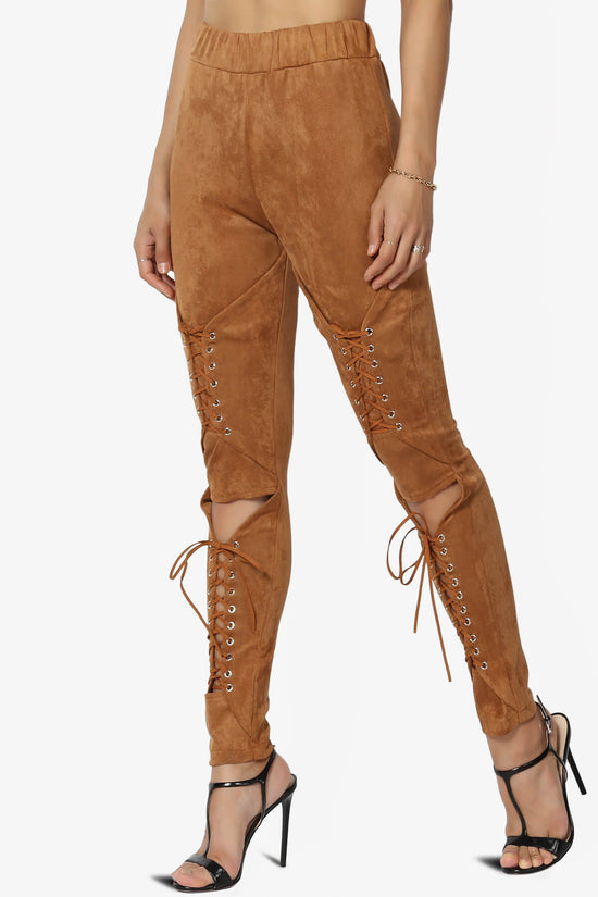 Dollie Lace Up Suede Skinny Pants BROWN_3