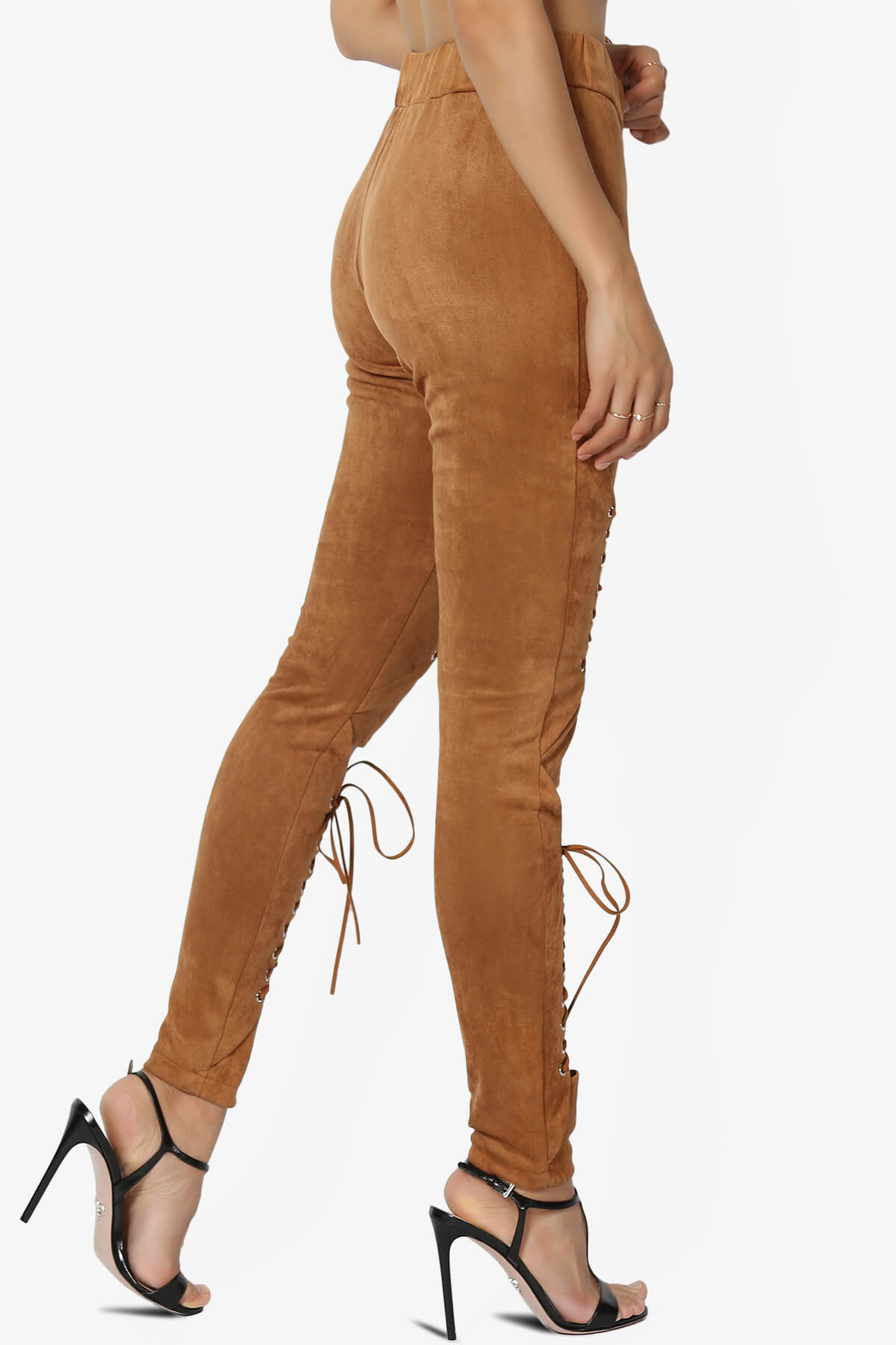 Dollie Lace Up Suede Skinny Pants BROWN_4