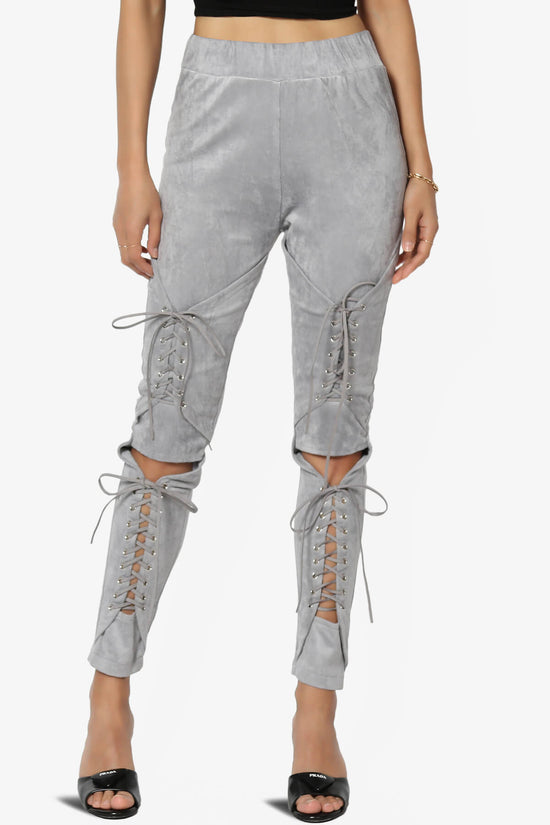 Dollie Lace Up Suede Skinny Pants GREY_1