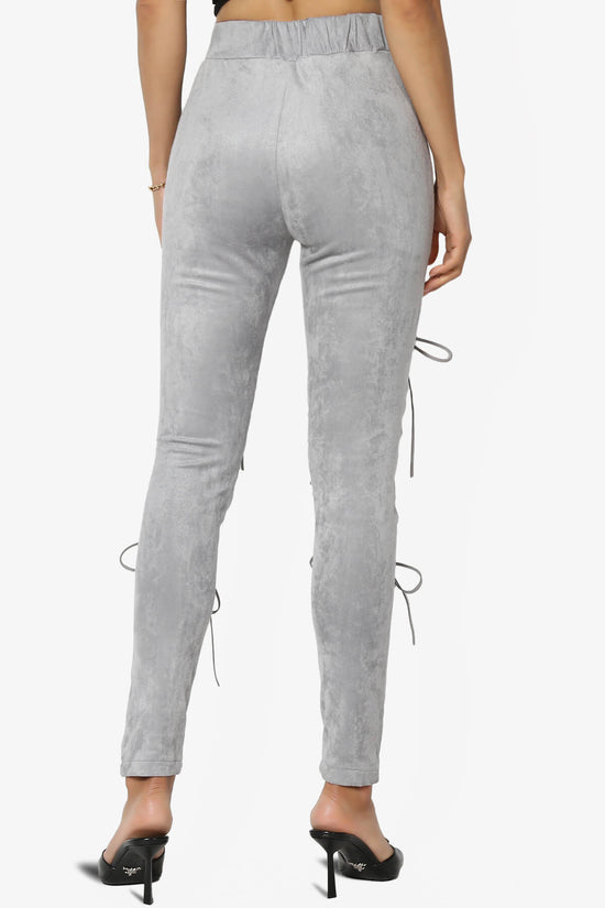 Dollie Lace Up Suede Skinny Pants GREY_2