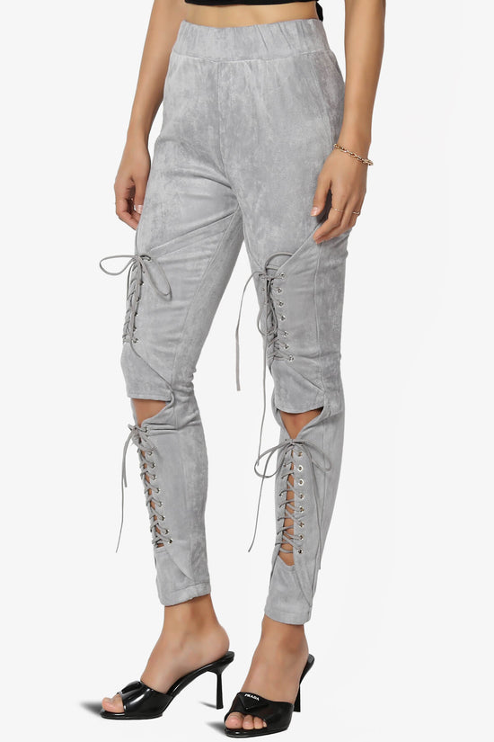 Dollie Lace Up Suede Skinny Pants GREY_3