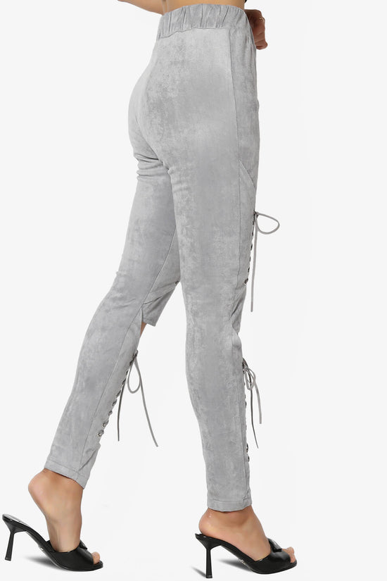 Dollie Lace Up Suede Skinny Pants GREY_4