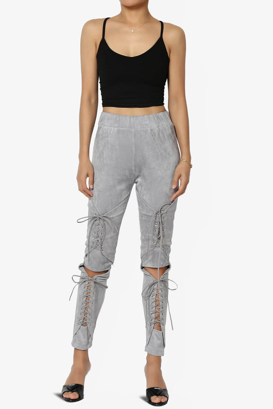 Dollie Lace Up Suede Skinny Pants GREY_6