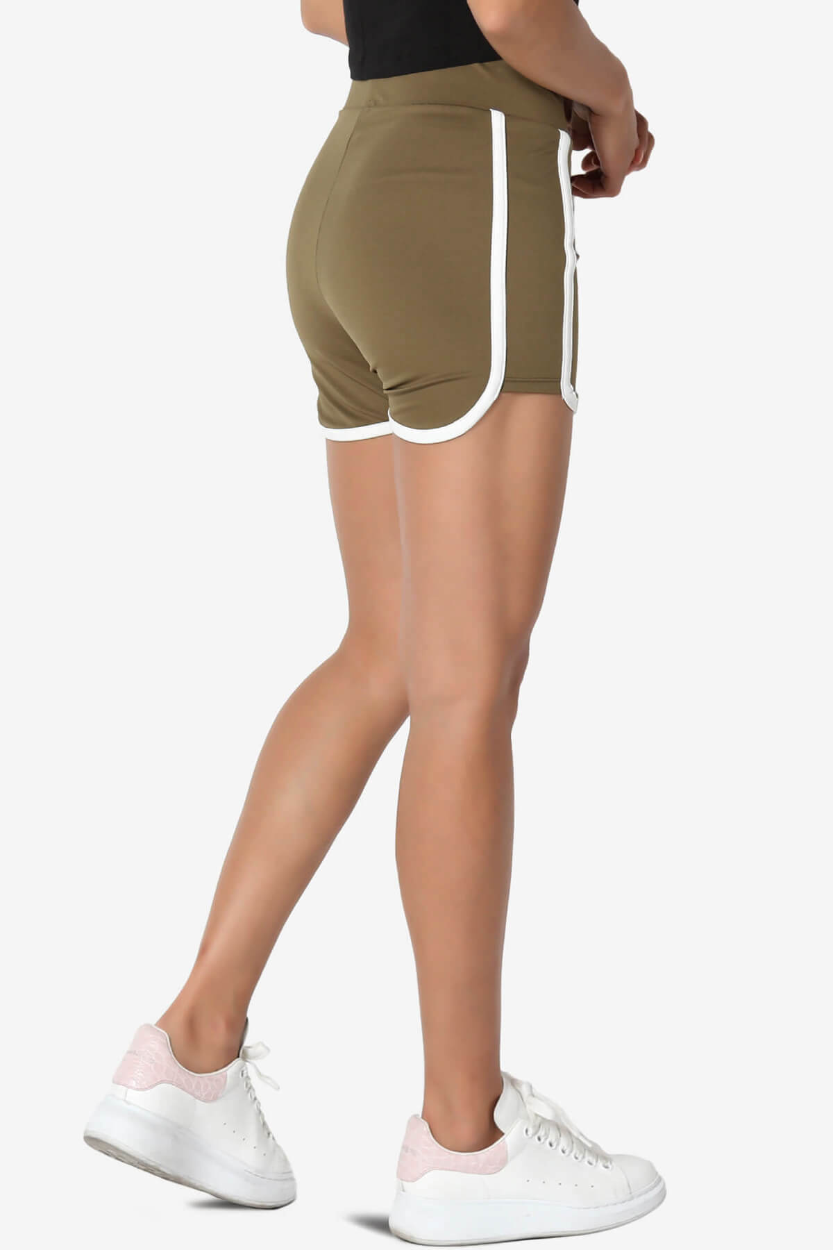 Load image into Gallery viewer, Dovie Athletic Contrast Trim Dolphin Shorts OLIVE KHAKI_4
