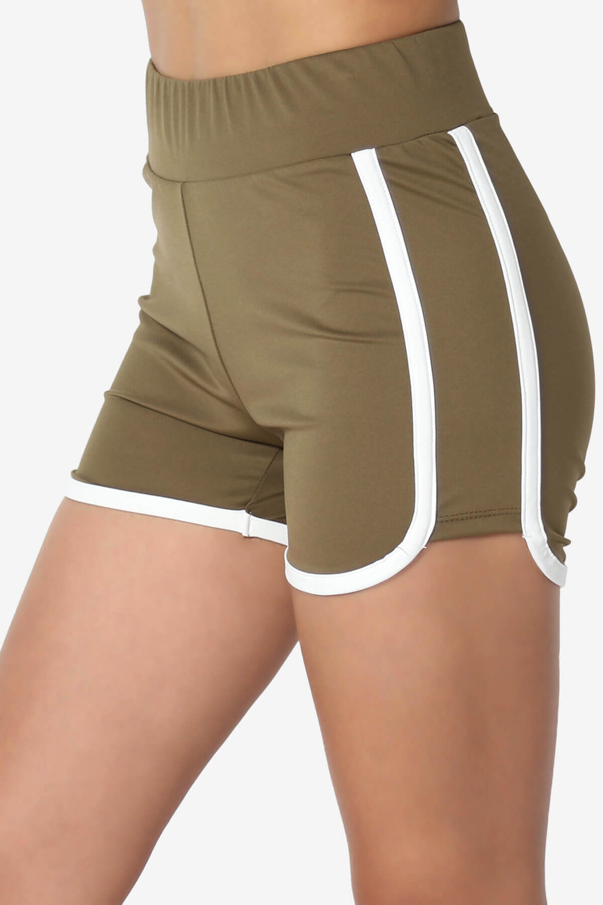 Load image into Gallery viewer, Dovie Athletic Contrast Trim Dolphin Shorts OLIVE KHAKI_5
