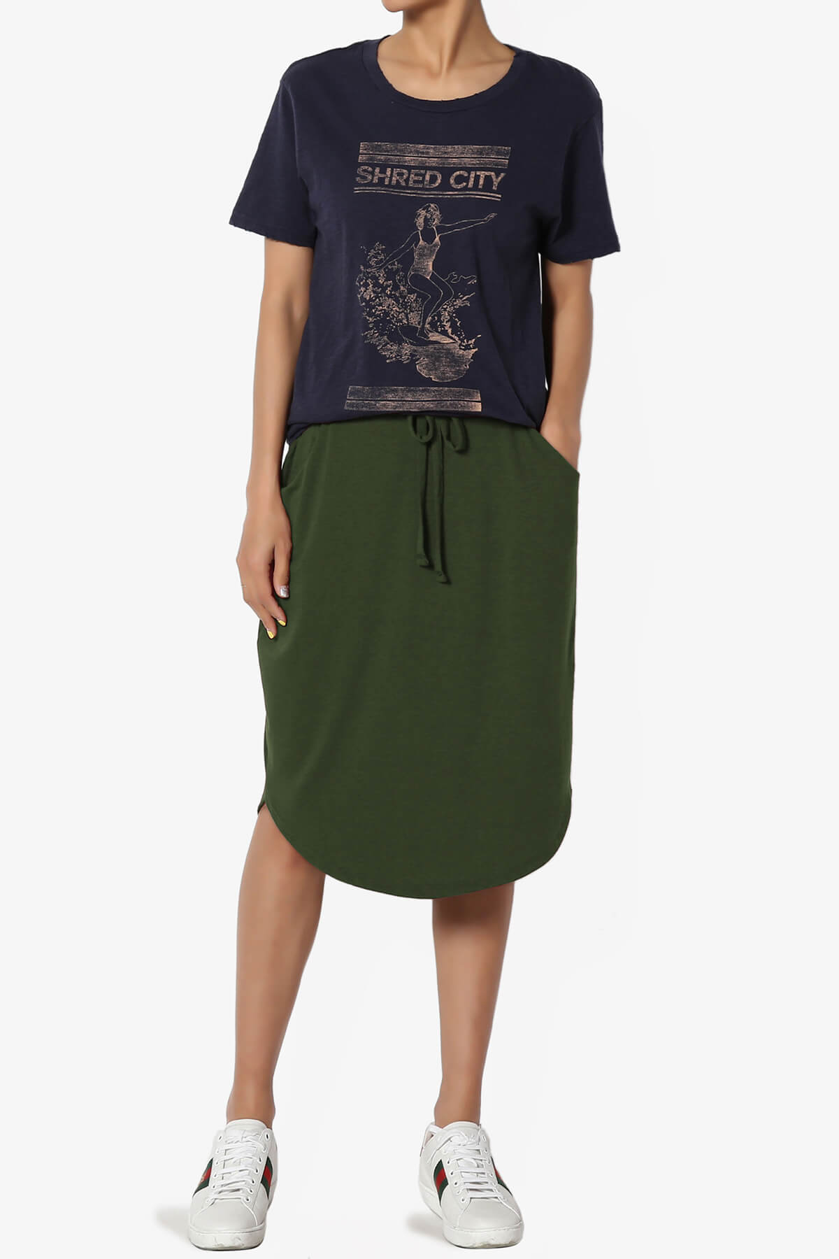 Load image into Gallery viewer, Eclipse Drawstring Midi Skirt ARMY GREEN_6

