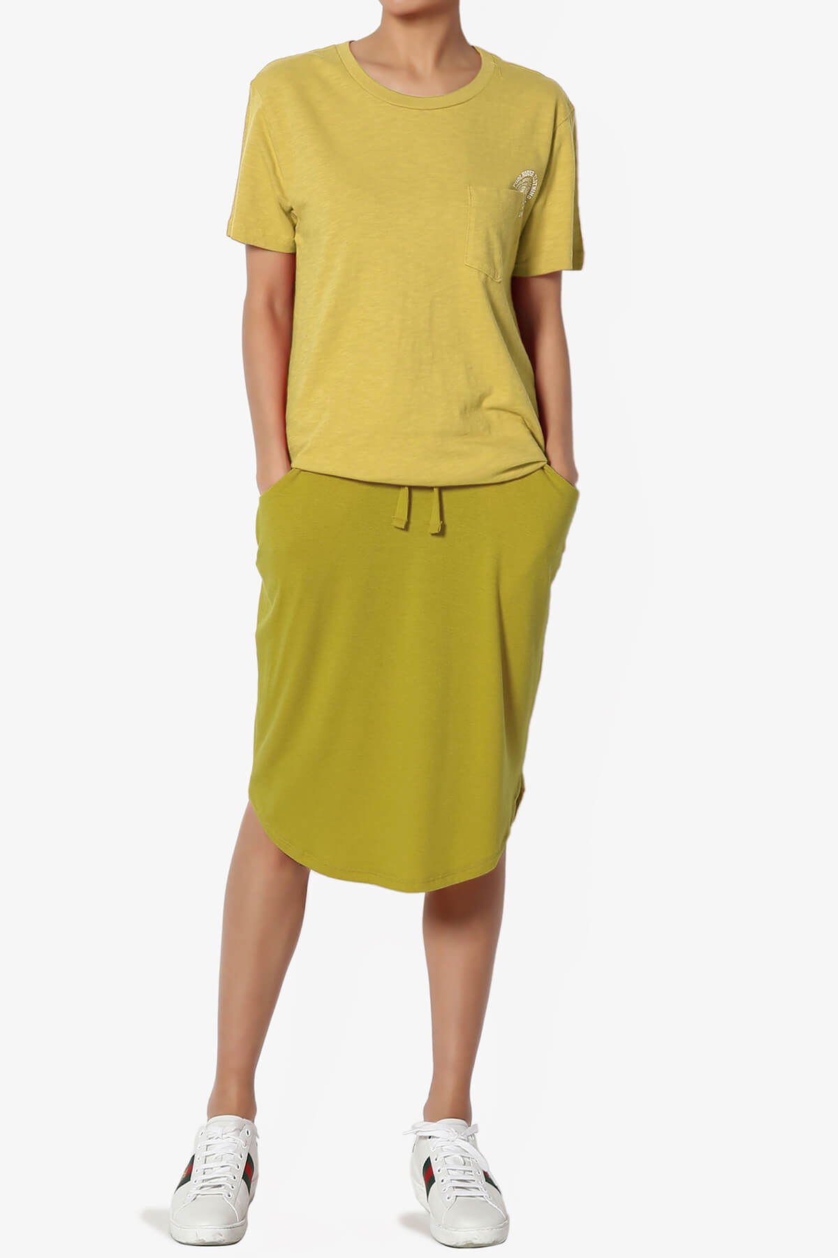 Load image into Gallery viewer, Eclipse Drawstring Midi Skirt OLIVE MUSTARD_6
