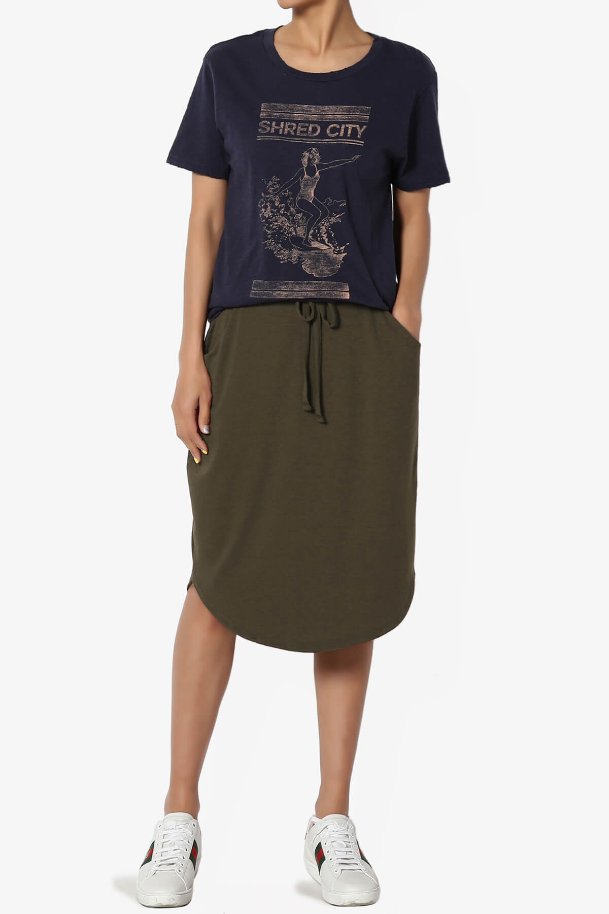 Load image into Gallery viewer, Eclipse Drawstring Midi Skirt OLIVE_6
