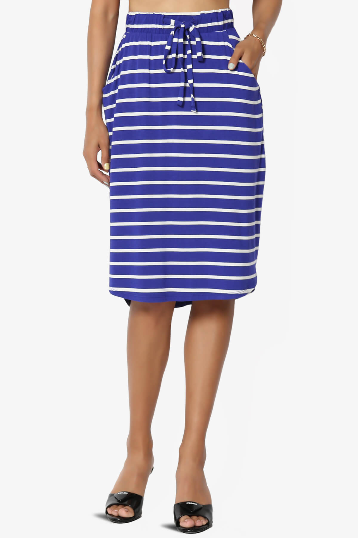 Eclipse Stripe Drawstring Midi Skirt BRIGHT BLUE_1