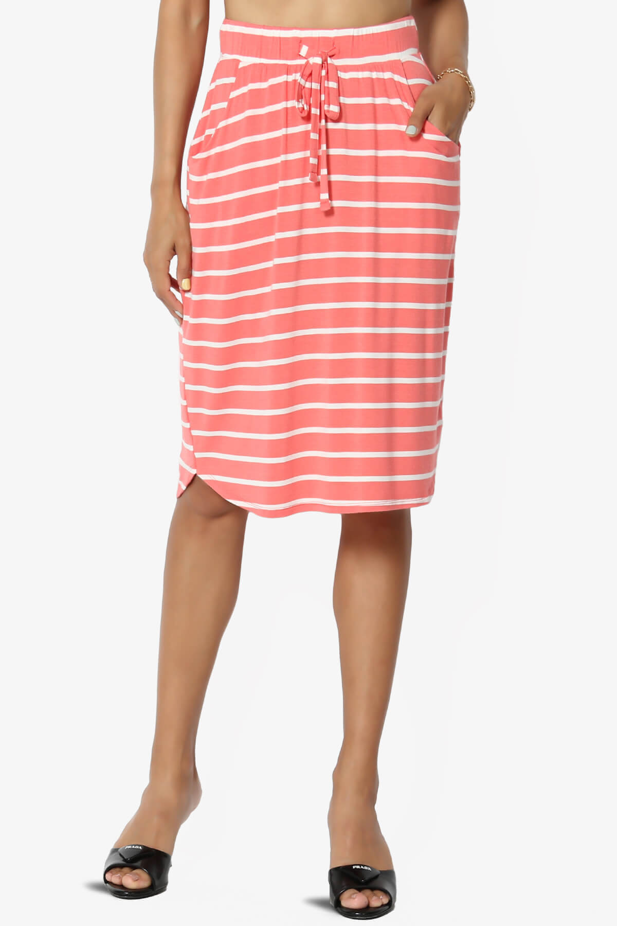 Load image into Gallery viewer, Eclipse Stripe Drawstring Midi Skirt CORAL_1
