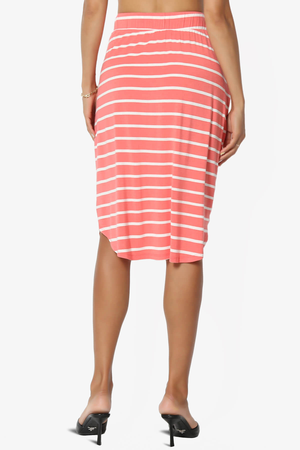 Load image into Gallery viewer, Eclipse Stripe Drawstring Midi Skirt CORAL_2
