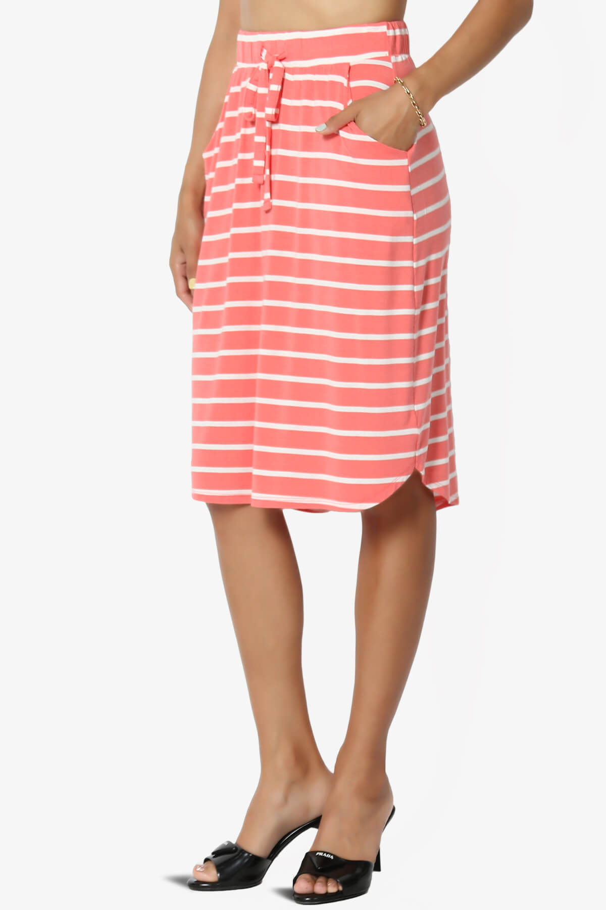 Load image into Gallery viewer, Eclipse Stripe Drawstring Midi Skirt CORAL_3
