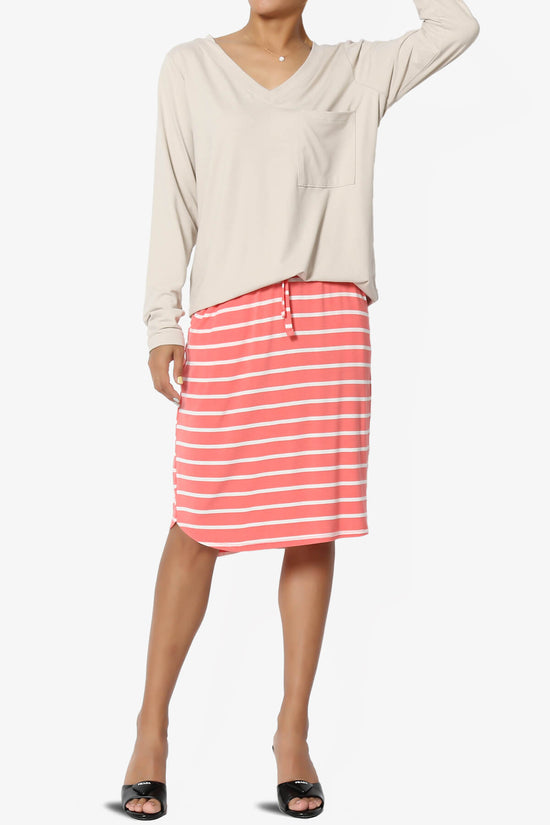 Load image into Gallery viewer, Eclipse Stripe Drawstring Midi Skirt CORAL_6
