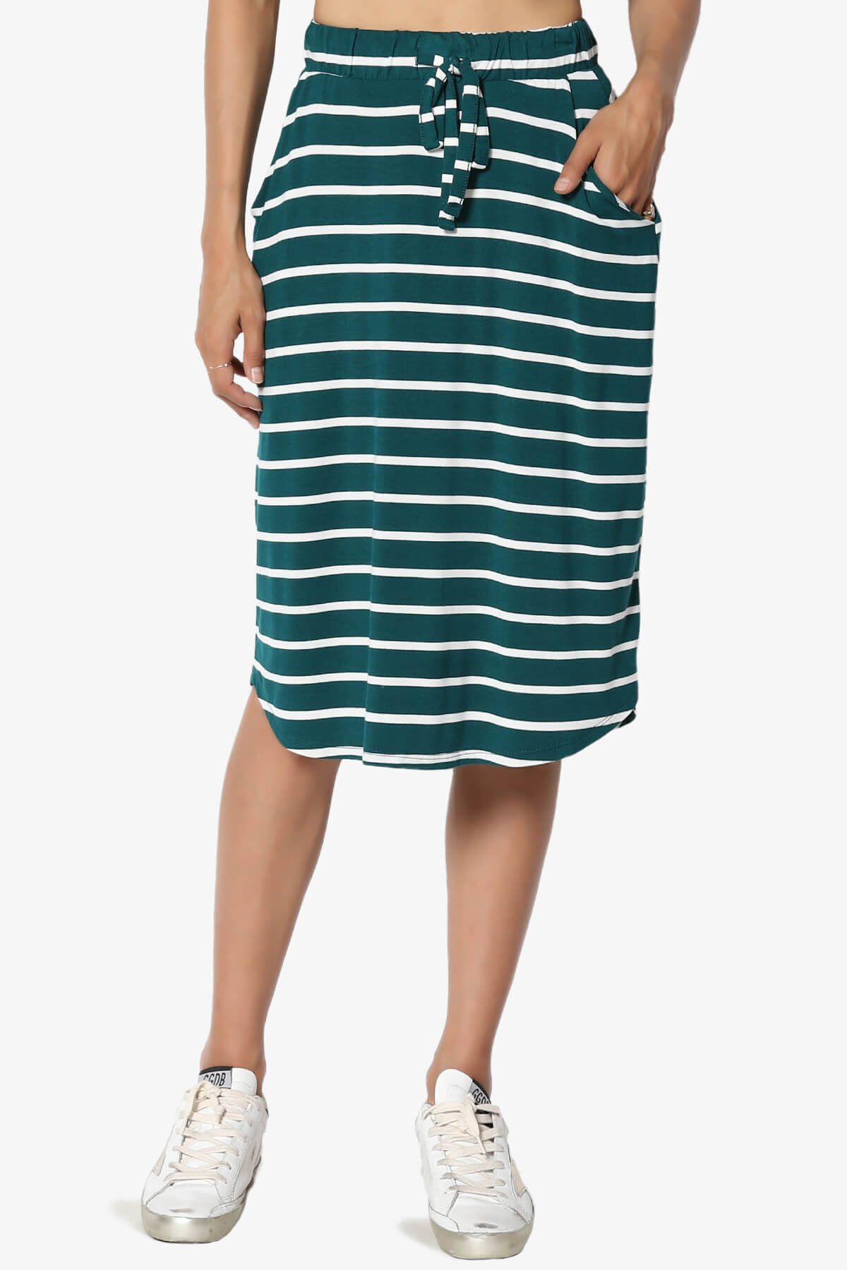 Eclipse Stripe Drawstring Midi Skirt DEEP GREEN_1