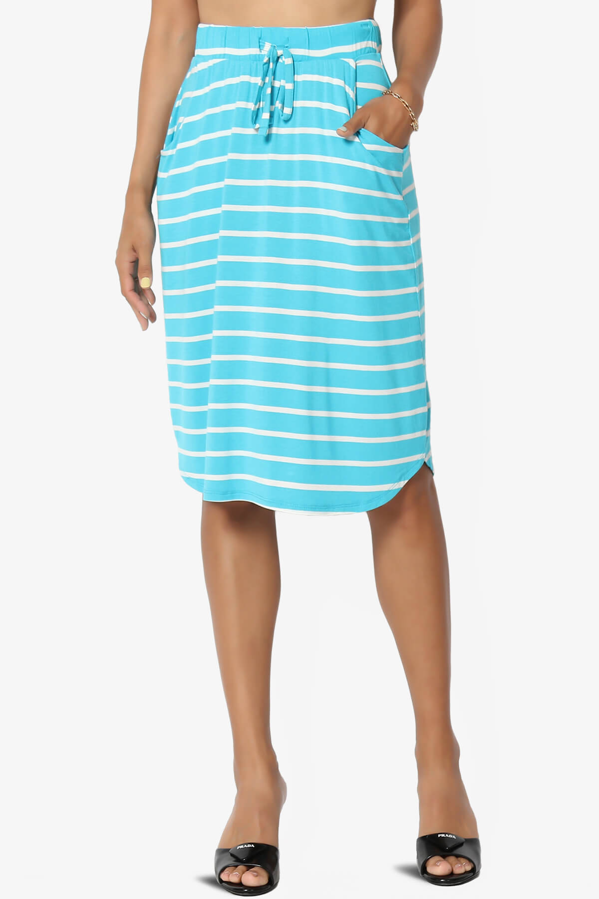Load image into Gallery viewer, Eclipse Stripe Drawstring Midi Skirt ICE BLUE_1
