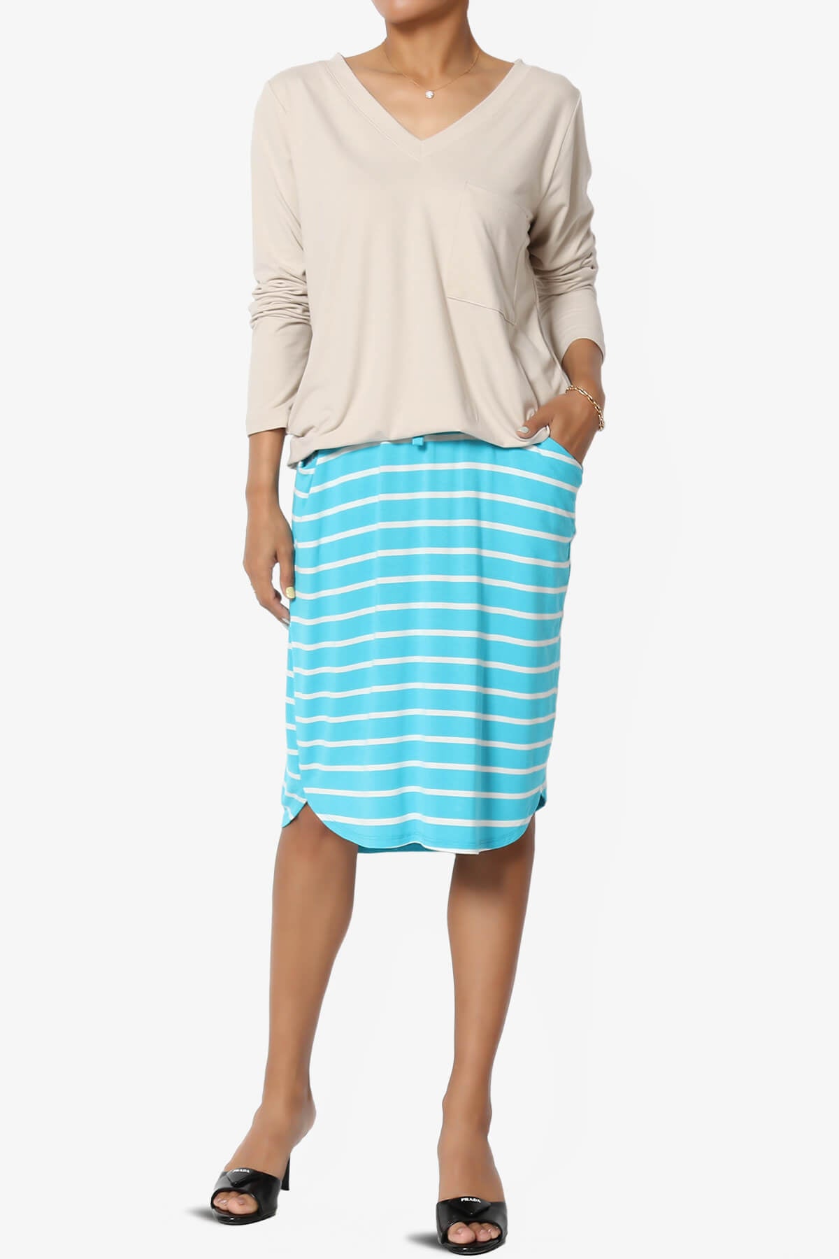 Load image into Gallery viewer, Eclipse Stripe Drawstring Midi Skirt ICE BLUE_6

