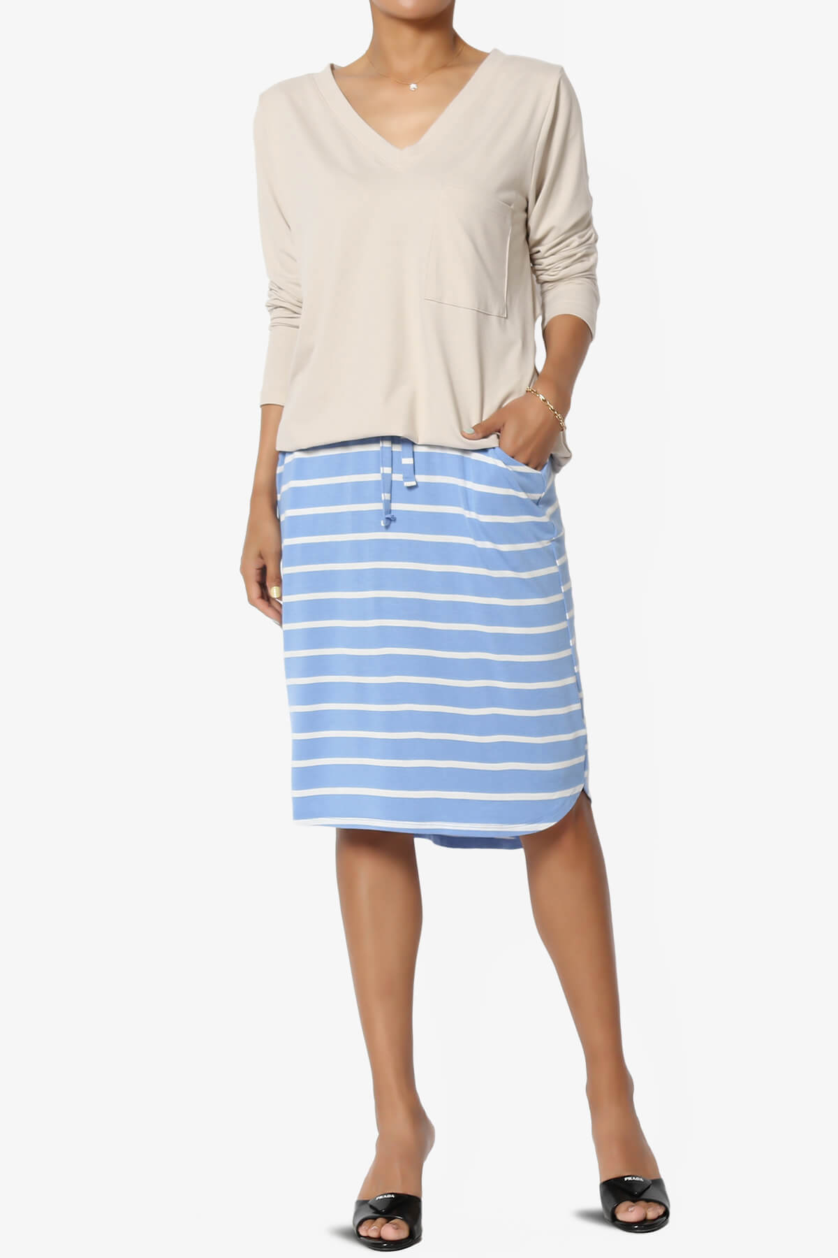 Eclipse Stripe Drawstring Midi Skirt LIGHT BLUE_6