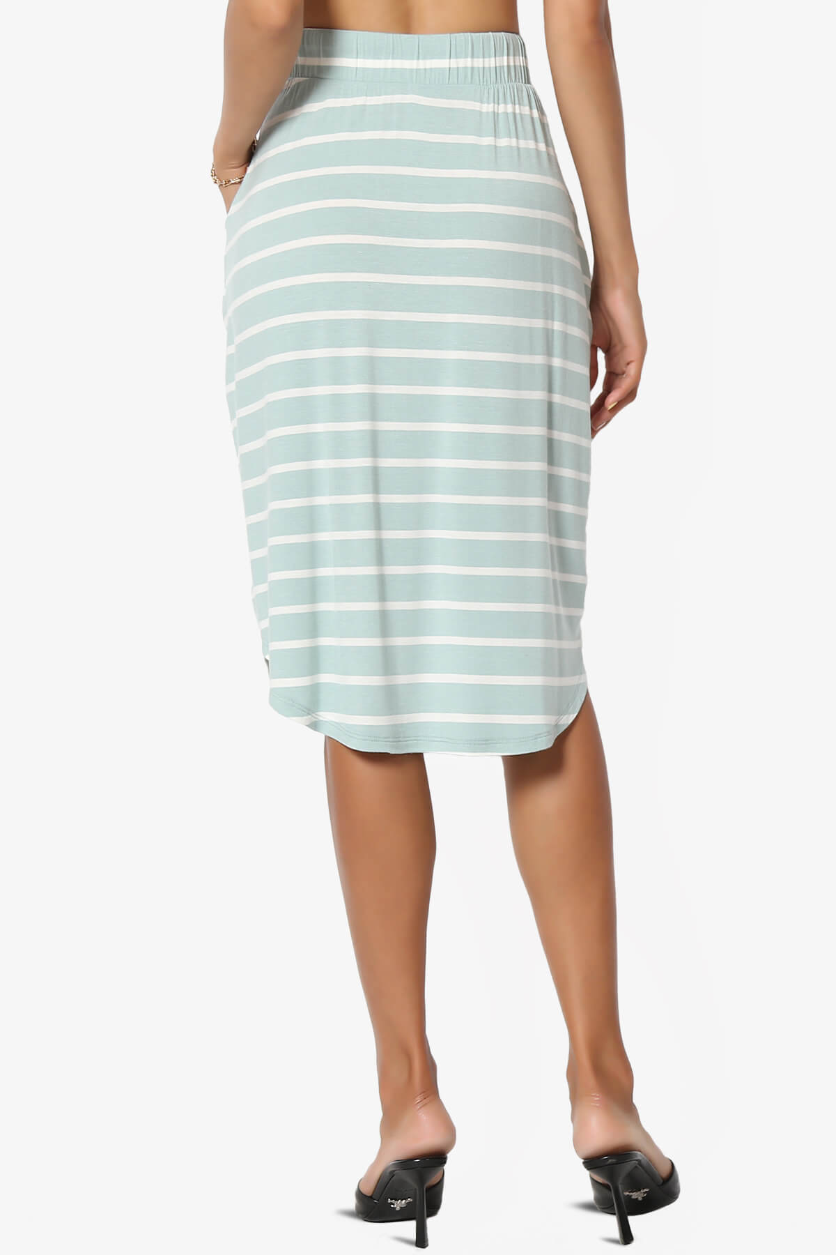 Load image into Gallery viewer, Eclipse Stripe Drawstring Midi Skirt LIGHT GREEN_2
