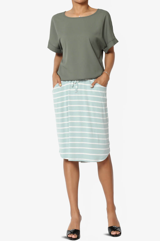 Load image into Gallery viewer, Eclipse Stripe Drawstring Midi Skirt LIGHT GREEN_6
