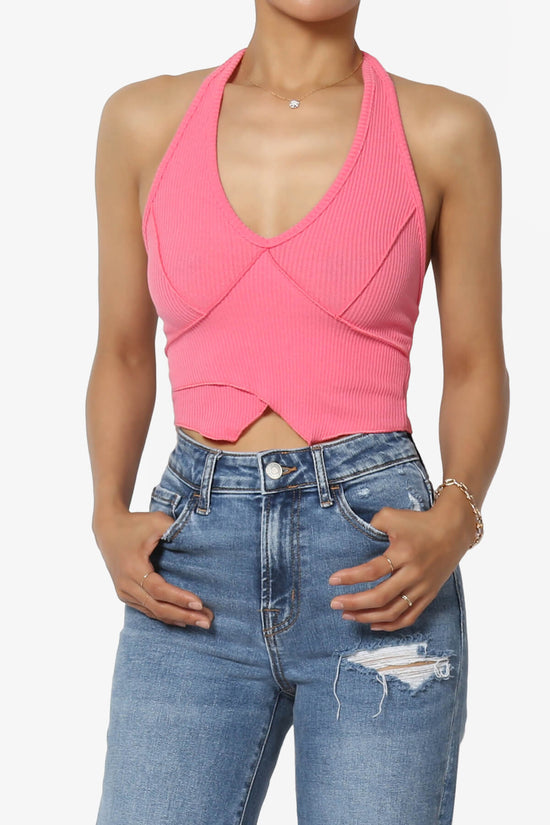 Ecstatic Ribbed Halter Tank Top PINK_1