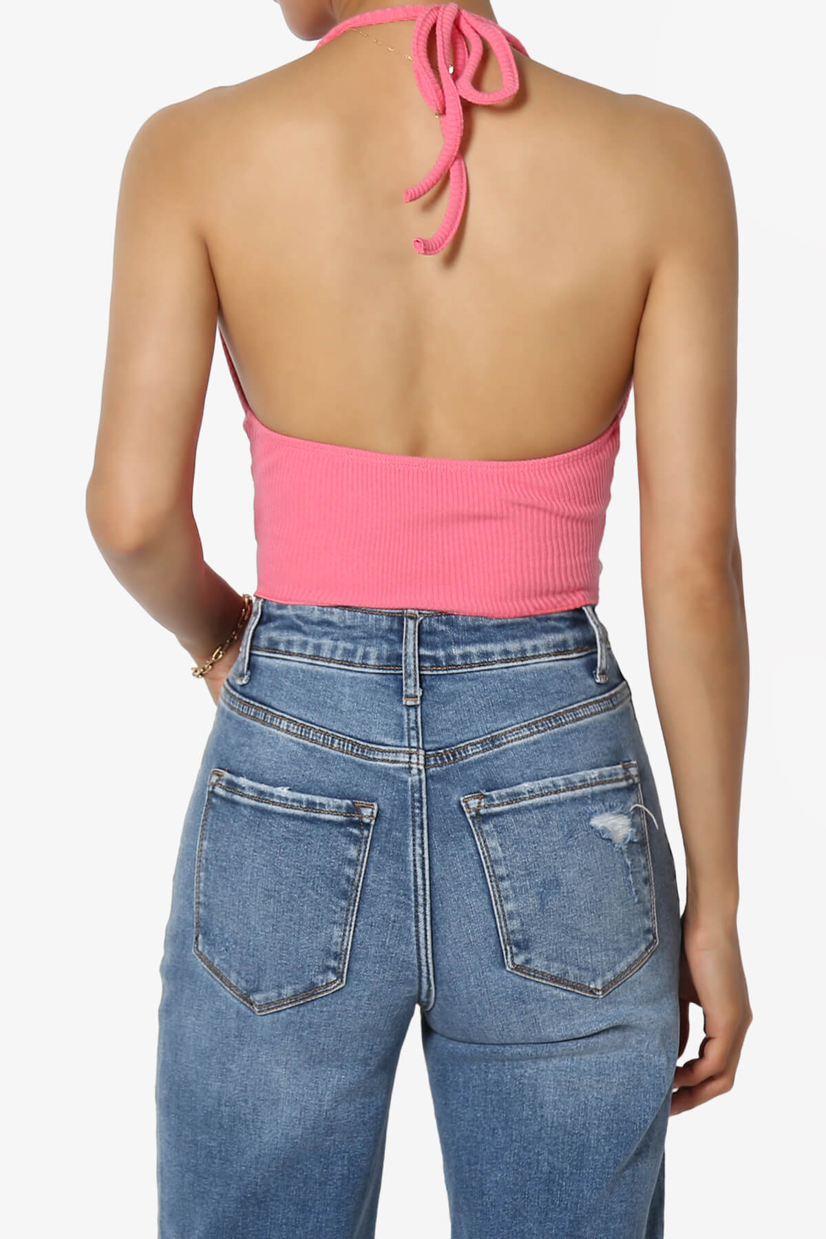 Ecstatic Ribbed Halter Tank Top PINK_2