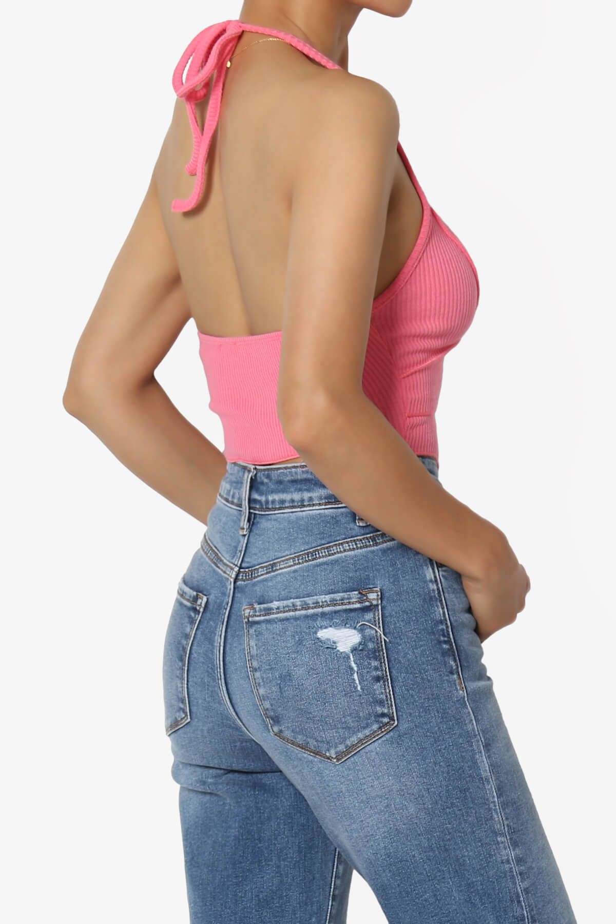 Ecstatic Ribbed Halter Tank Top PINK_4