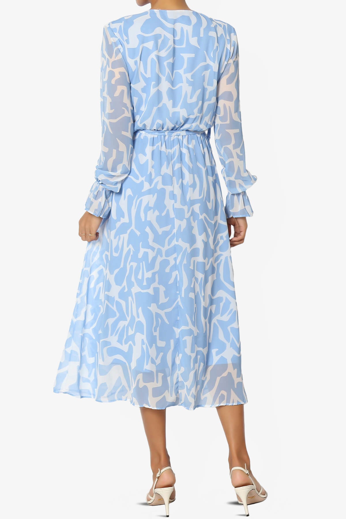 Load image into Gallery viewer, Emery V-Neck Chiffon Flared Midi Dress BLUE_2
