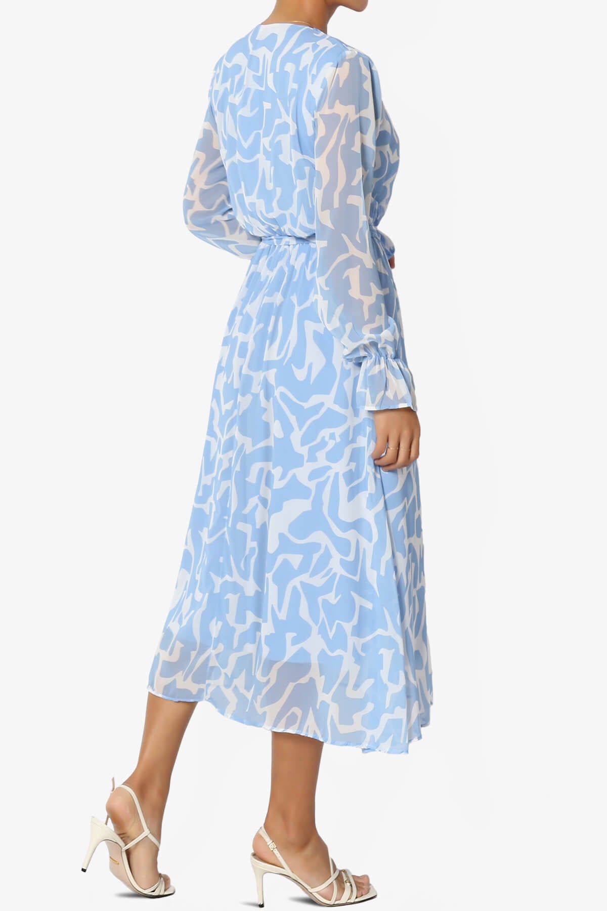 Load image into Gallery viewer, Emery V-Neck Chiffon Flared Midi Dress BLUE_4
