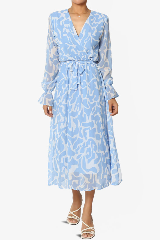 Load image into Gallery viewer, Emery V-Neck Chiffon Flared Midi Dress BLUE_6
