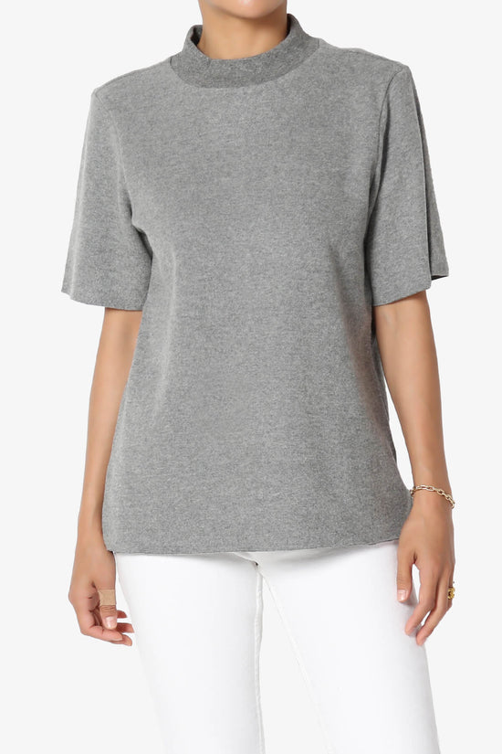 Load image into Gallery viewer, Emiko Mock Neck Knit Sweater Top HEATHER GREY_1
