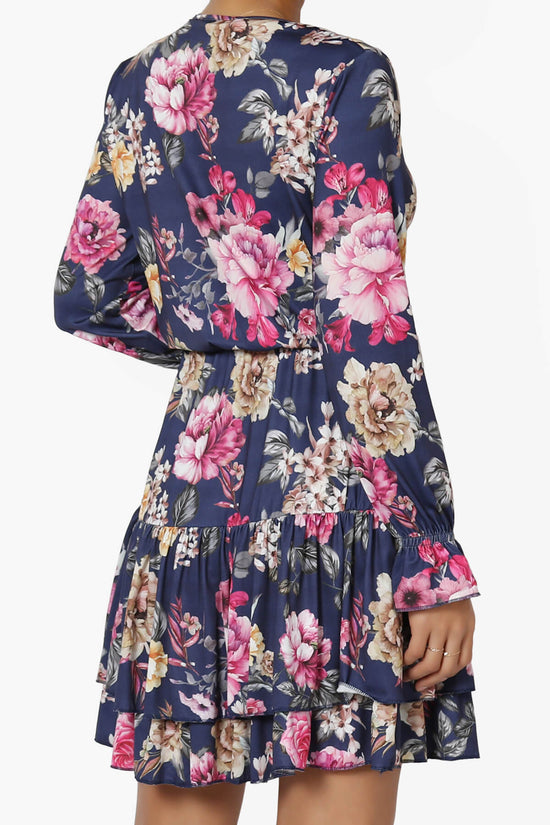 Everlie Floral Long Sleeve Ruffle Tiered Dress NAVY_4