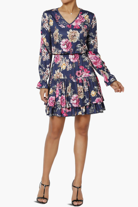 Everlie Floral Long Sleeve Ruffle Tiered Dress NAVY_6