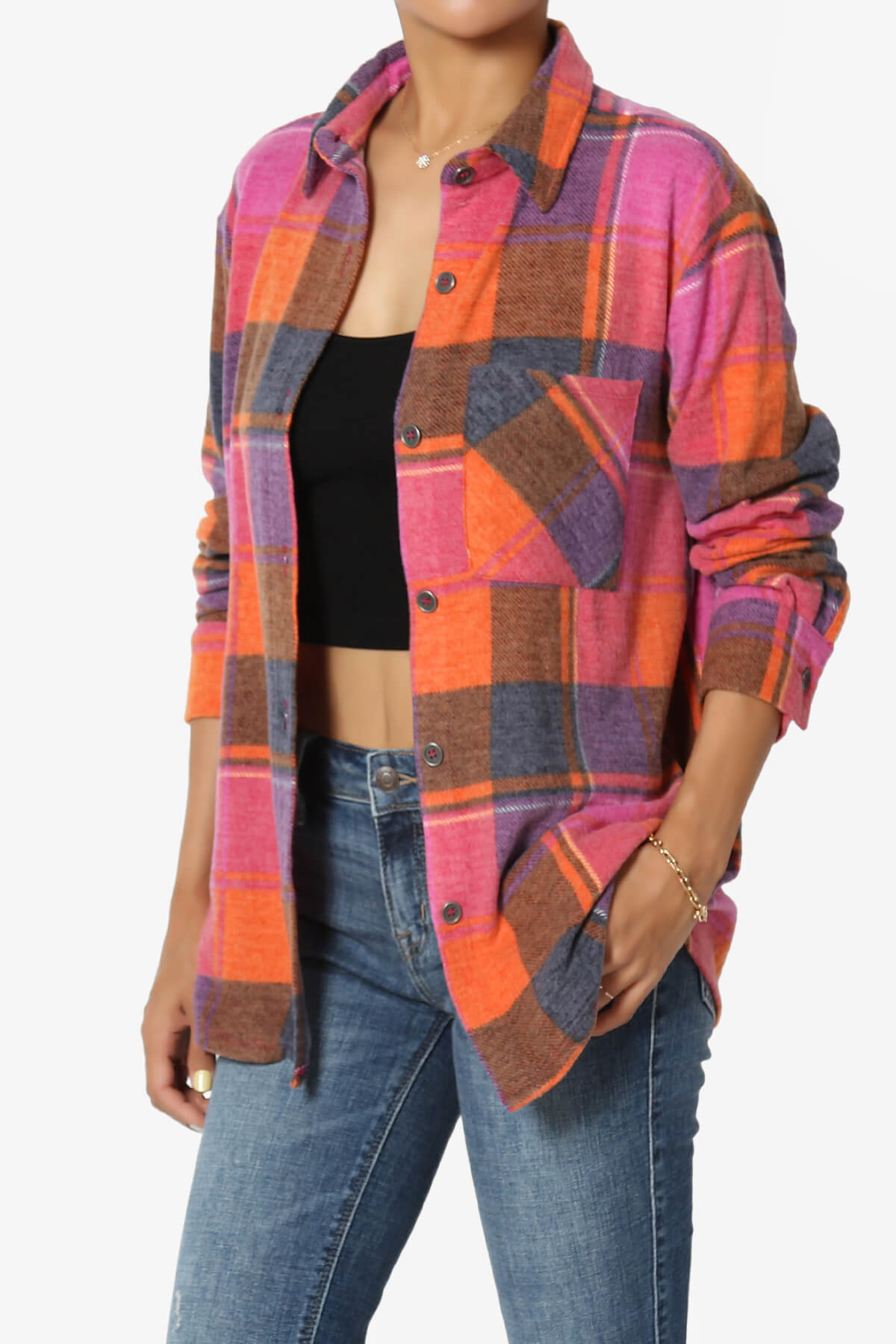Load image into Gallery viewer, Everlie Soft Fleece Plaid Button Up Shirt MAGENTA_3
