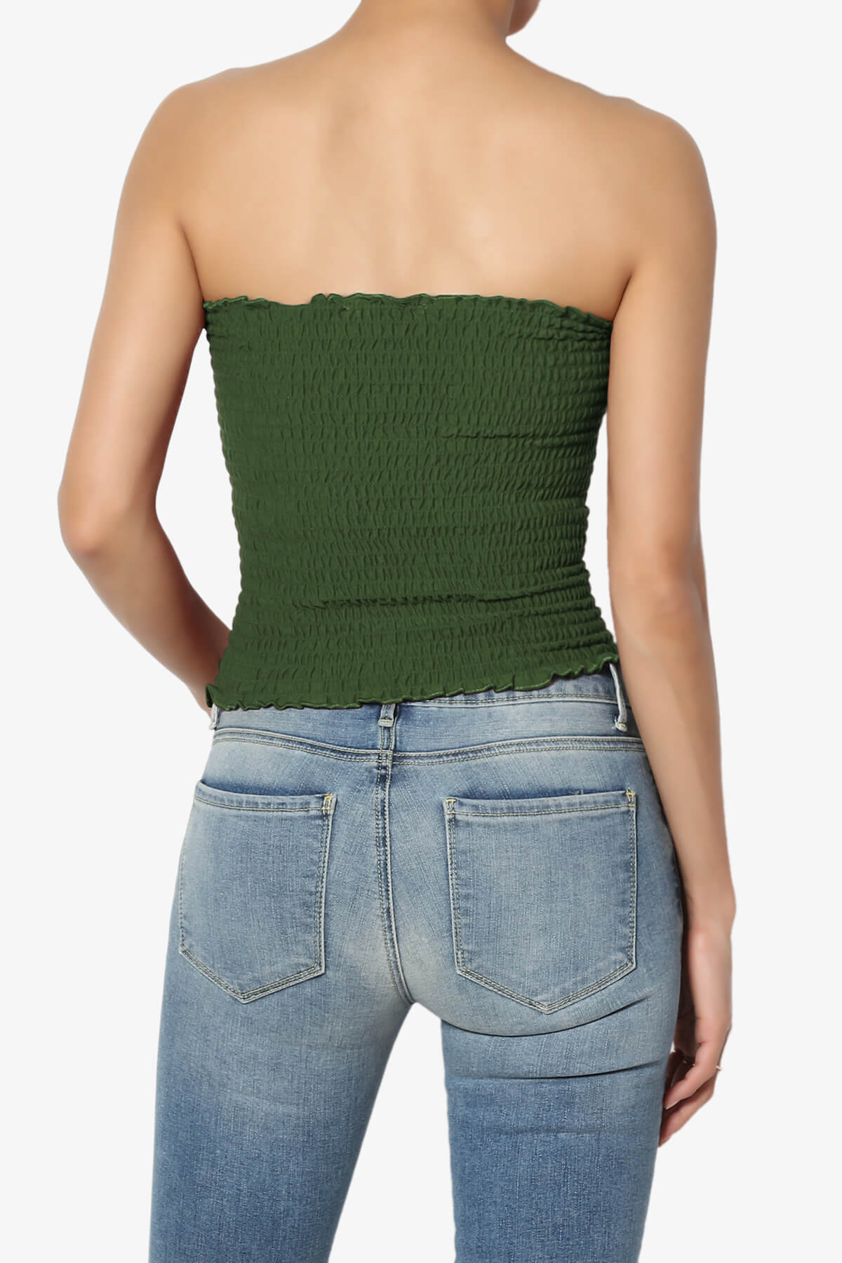 Load image into Gallery viewer, Faleece Smocked Crop Tube Top ARMY GREEN_2
