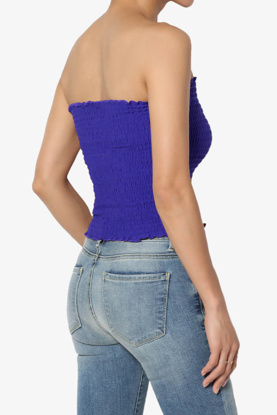 Load image into Gallery viewer, Faleece Smocked Crop Tube Top BRIGHT BLUE_4
