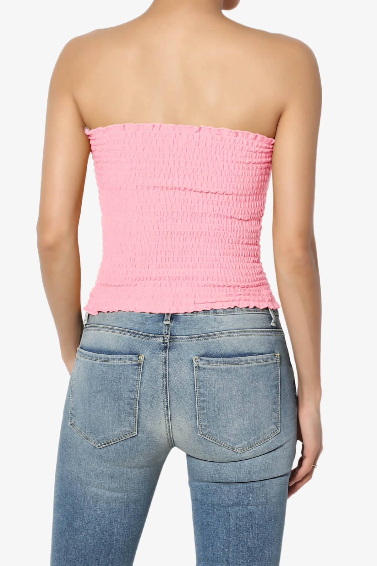 Load image into Gallery viewer, Faleece Smocked Crop Tube Top BRIGHT PINK_2
