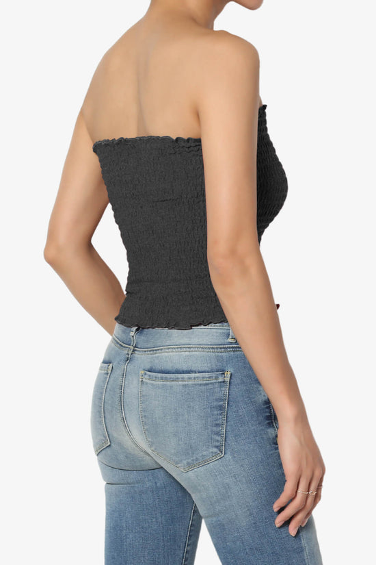 Load image into Gallery viewer, Faleece Smocked Crop Tube Top CHARCOAL_4
