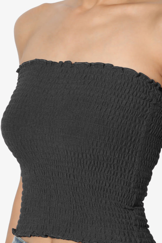 Load image into Gallery viewer, Faleece Smocked Crop Tube Top CHARCOAL_5
